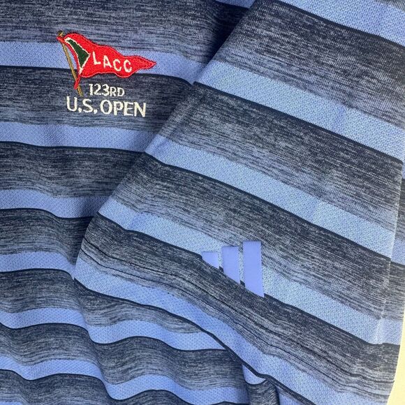 Adidas Men's Size Medium Performance Golf Polo Shirt LACC US Open Striped Blue - Picture 2 of 7
